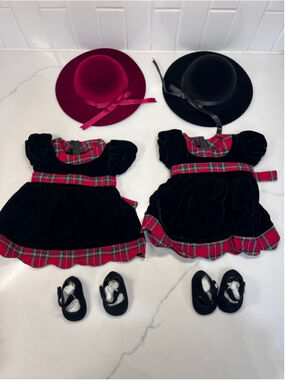 Doll Clothes for 15” American Girl Bitty Baby Twins Black Velvet Red Plaid Dress